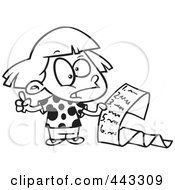 Poster, Art Print Of Cartoon Black And White Outline Design Of A Girl Reading A List Of Demands