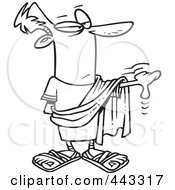 Royalty Free RF Clip Art Illustration Of A Cartoon Black And White Outline Design Of A Decision Maker Pointing by toonaday