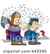 Cartoon Diehard Fans Sitting In The Snow