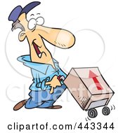 Poster, Art Print Of Cartoon Delivery Man With A Package On A Dolly