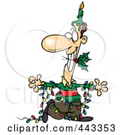 Cartoon Christmas Man In Lights With A Candle And Holly