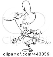 Poster, Art Print Of Cartoon Black And White Outline Design Of A Woman Walking To Her Destination