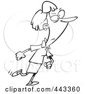 Royalty Free RF Clip Art Illustration Of A Cartoon Black And White Outline Design Of A Determined Woman Stomping