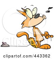 Poster, Art Print Of Cartoon Cat Whistling And Pulling A Mouse Toy