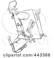 Royalty Free RF Clip Art Illustration Of A Cartoon Black And White Outline Design Of A Delivery Man Carrying A Heavy Box