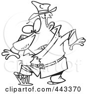 Royalty Free RF Clip Art Illustration Of A Cartoon Black And White Outline Design Of A Detective Stepping In Gum