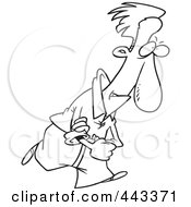 Royalty Free RF Clip Art Illustration Of A Cartoon Black And White Outline Design Of A Determined Man Rolling Up His Sleeves