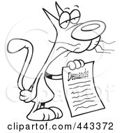 Royalty Free RF Clip Art Illustration Of A Cartoon Black And White Outline Design Of A Cat With A List Of Demands