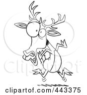 Royalty Free RF Clip Art Illustration Of A Cartoon Black And White Outline Design Of A Scared Deer by toonaday