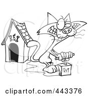 Poster, Art Print Of Cartoon Black And White Outline Design Of A Cat Blowing Up A Dog House