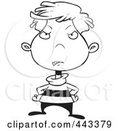 Royalty Free RF Clip Art Illustration Of A Cartoon Black And White Outline Design Of A Disappointed Boy