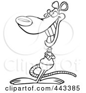 Royalty Free RF Clip Art Illustration Of A Cartoon Black And White Outline Design Of A Grinning Rat by toonaday