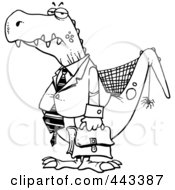 Poster, Art Print Of Cartoon Black And White Outline Design Of An Old Business Dinosaur