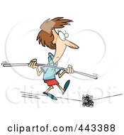 Cartoon Woman Coming Across A Dilemma On A Tight Rope