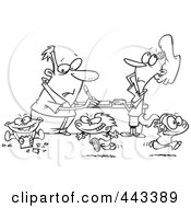 Poster, Art Print Of Cartoon Black And White Outline Design Of A Couple Distracted By Their Children