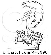 Royalty Free RF Clip Art Illustration Of A Cartoon Black And White Outline Design Of A Dieting Woman Eating A Carrot