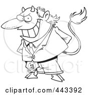 Poster, Art Print Of Cartoon Black And White Outline Design Of A Director Devil