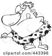 Royalty Free RF Clip Art Illustration Of A Cartoon Black And White Outline Design Of A Caveman Discovering A Rock