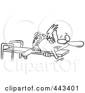 Royalty Free RF Clip Art Illustration Of A Cartoon Black And White Outline Design Of A Man Hugging A Diving Board