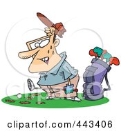 Poster, Art Print Of Cartoon Sweaty Golfer With Holes In The Grass