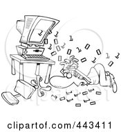 Royalty Free RF Clip Art Illustration Of A Cartoon Black And White Outline Design Of Binary Code Shooting Out At A Businessman