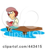 Cartoon Woman Reading A Book On A Dock