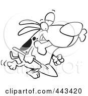 Royalty Free RF Clip Art Illustration Of A Cartoon Black And White Outline Design Of A Dog Carrying A Shovel by toonaday