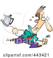 Cartoon Distressed Businessman Running With A Coffee Pot