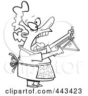 Royalty Free RF Clip Art Illustration Of A Cartoon Black And White Outline Design Of A Woman Shouting And Ringing A Dinner Bell by toonaday