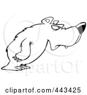 Royalty Free RF Clip Art Illustration Of A Cartoon Black And White Outline Design Of A Disgruntled Bear