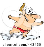 Cartoon Chubby Man On A Diving Board