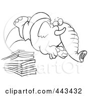 Poster, Art Print Of Cartoon Black And White Outline Design Of An Elephant Jumping Off A Diving Board