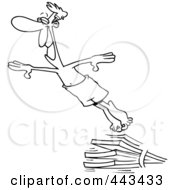Poster, Art Print Of Cartoon Black And White Outline Design Of A Man Diving