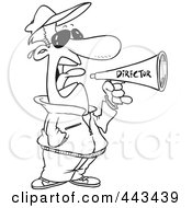 Poster, Art Print Of Cartoon Black And White Outline Design Of A Movie Director Using A Bullhorn