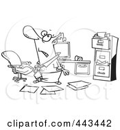 Poster, Art Print Of Cartoon Black And White Outline Design Of A Disorganized Businessman In A Messy Office