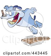 Poster, Art Print Of Cartoon Bulldog Jumping Off Of A Diving Board
