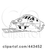 Cartoon Black And White Outline Design Of A Diesel Tram