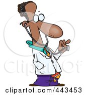 Royalty Free RF Clip Art Illustration Of A Cartoon Black Male Doctor Holding Out A Stethoscope by toonaday