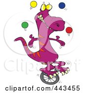 Royalty Free RF Clip Art Illustration Of A Cartoon Dinosaur Juggling On A Unicycle