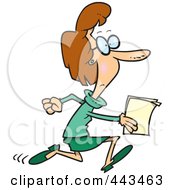 Poster, Art Print Of Cartoon Businesswoman Running With Documents