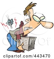Royalty Free RF Clip Art Illustration Of A Cartoon Man Hurting His Back While Picking Up A Box by toonaday