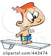 Poster, Art Print Of Cartoon Scared Boy On A Diving Board