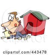 Cartoon Man Writing A Letter By A Dog House