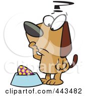 Cartoon Confused Dog Staring At An Egg In His Dish