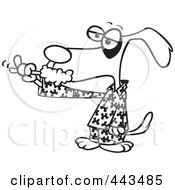 Poster, Art Print Of Cartoon Black And White Outline Design Of A Dog Brushing His Teeth