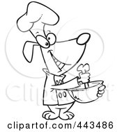 Poster, Art Print Of Cartoon Black And White Outline Design Of A Chef Dog Mixing With A Bone