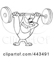 Poster, Art Print Of Cartoon Black And White Outline Design Of A Dog Lifting Weights