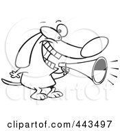 Poster, Art Print Of Cartoon Black And White Outline Design Of A Dog Using A Megaphone