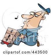 Royalty Free RF Clip Art Illustration Of A Cartoon Man Whistling And Pushing A Dolly by toonaday