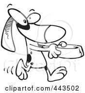 Poster, Art Print Of Cartoon Black And White Outline Design Of A Dog Carrying A Dish